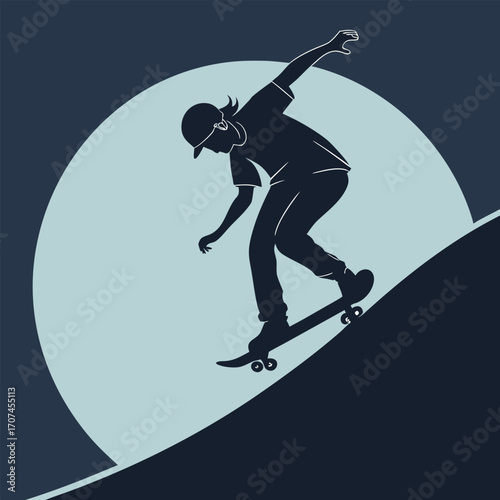 Skateboarder silhouette skateboarding extreme sport action skater trick ride urban lifestyle skateboard art design | editable eps