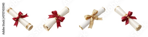 Set of diploma scroll isolated on transparent background