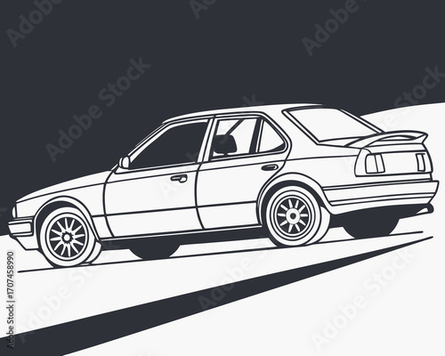 Car vehicle automobile transport automotive design auto machine motorcar sedan style drawing illustration line art | editable eps