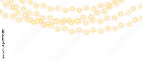 Garland string lights Christmas holiday yellow glowing bulbs PNG