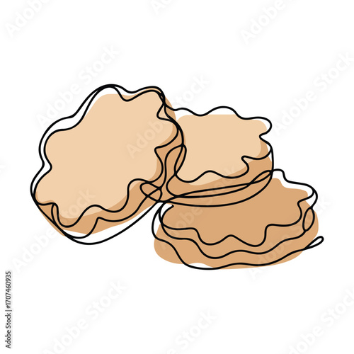 Continuous Simple black line art drawing of a cookies in a minimalist style on a white background.