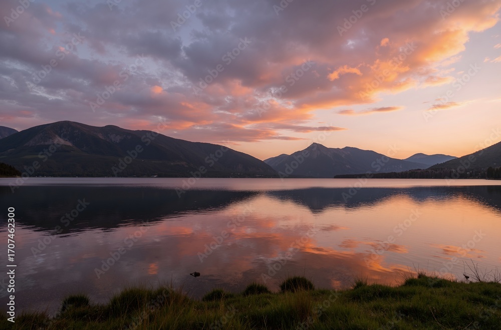 Fototapeta premium sunset over the lake