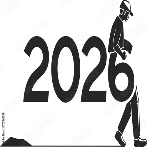 Man carrying the number six to form 2026, symbolizes the upcoming year with effort and progress