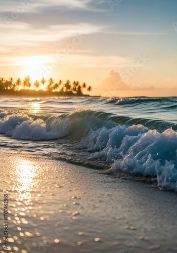 Wallpaper Mural Beautiful Sunset Over Tropical Beach with Waves Crashing on Shore
 Torontodigital.ca