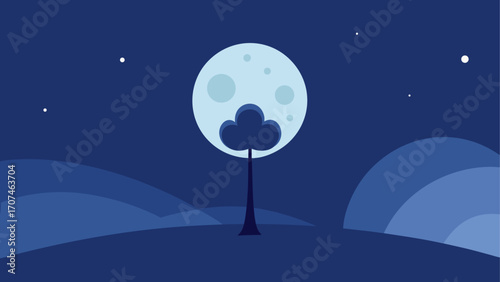 A tree under the moon in the night scene