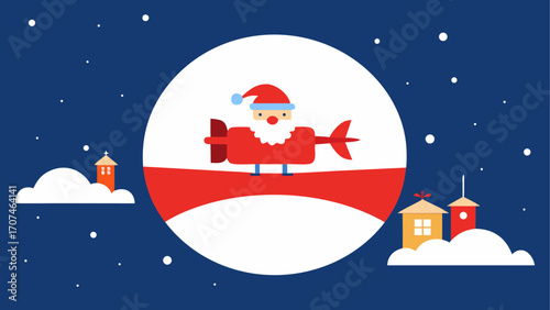 Santa flying airplane in christmas night