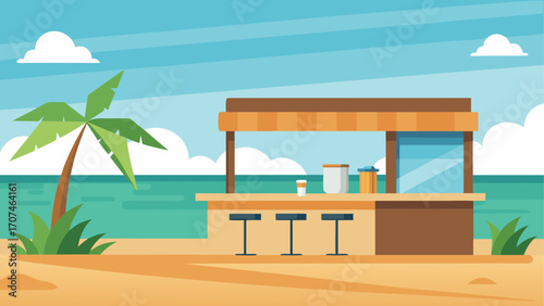 Beach bar with palm tree and ocean view