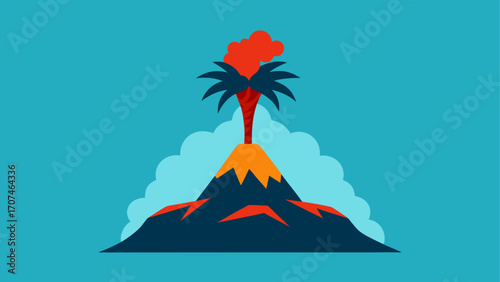 Volcano eruption with smoke and lava flow