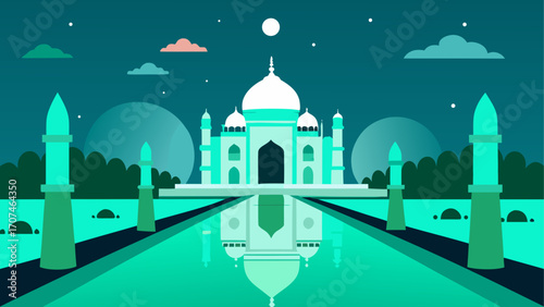 Taj mahal reflected in water at nighttime