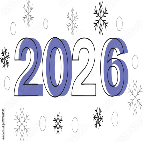 Stylized 2026 new year date with snowflakes