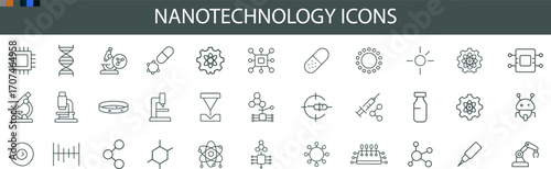 Nanotechnology Icon Set for Molecular Engineering, Medical Research, and Scientific UI Design