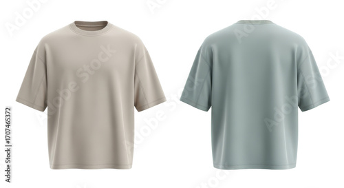 Front and back view of two oversized t-shirts in different colors.