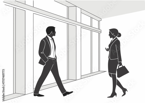Silhouette of business people in a modern building with large windows and neutral color palette design created with generated ai