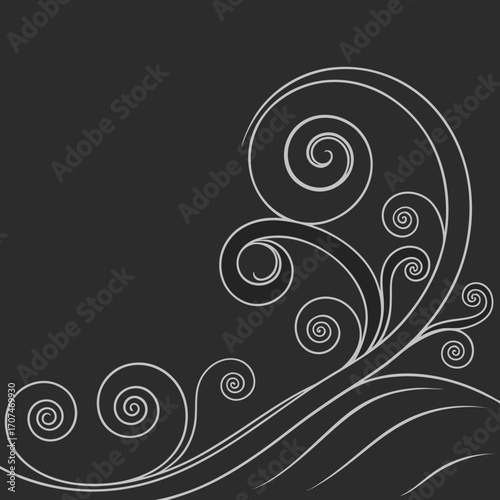 Elegant swirling pattern with multiple spirals and curved lines on a dark gray background design element created with generated ai