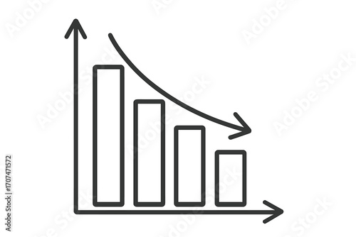 Loss chart icon. Decrease graph. Financial crisis. Concept stock market crash. Business bankruptcy. Recession diagram. Investment failure. Marketing fail. Data analysis vector.