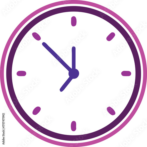 Simple analog clock face with purple border and tick marks showing time
