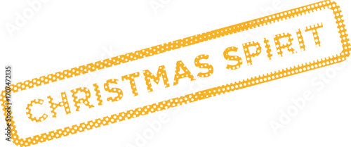 A gold stamp announces Christmas spirit with white polka dots