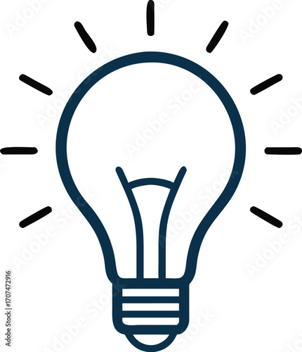 Simple line art illustration of a brightly glowing light bulb symbolizing ideas

