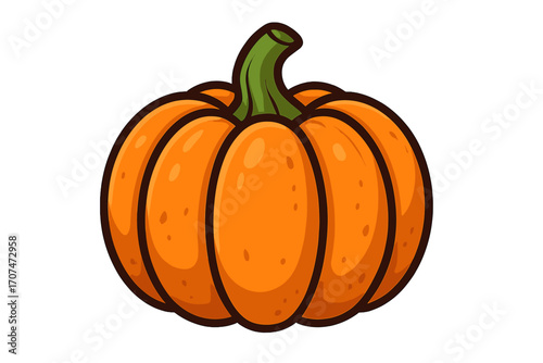 Cartoon pumpkin vector icon for autumn and fall season decoration. Graphic illustration for Halloween or Thanksgiving design. Isolated ripe gourd squash vegetable symbol.