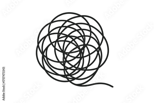 Concept of anxiety, stress, confusion. Tangled and untangled thread. Chaos and order. Psychology. Mental health. Problem solving. Doodle scrawl scribble icon vector.