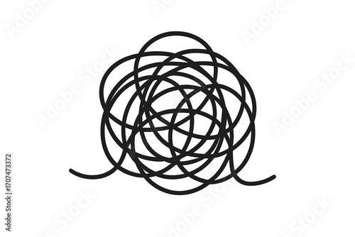 Confused thoughts as a tangled line. Chaos and confusion icon. Brainstorming, problem and solution metaphor. Vector for psychology, mental health, anxiety, stress, depression.