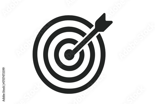 Target with an arrow hitting the center bullseye. Business goal success concept. Marketing strategy and objective achievement. Accuracy, aim, and focus symbol. Mission accomplished.