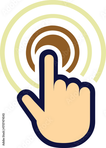 Digital hand cursor icon tapping a touchscreen with concentric circles indicating action
