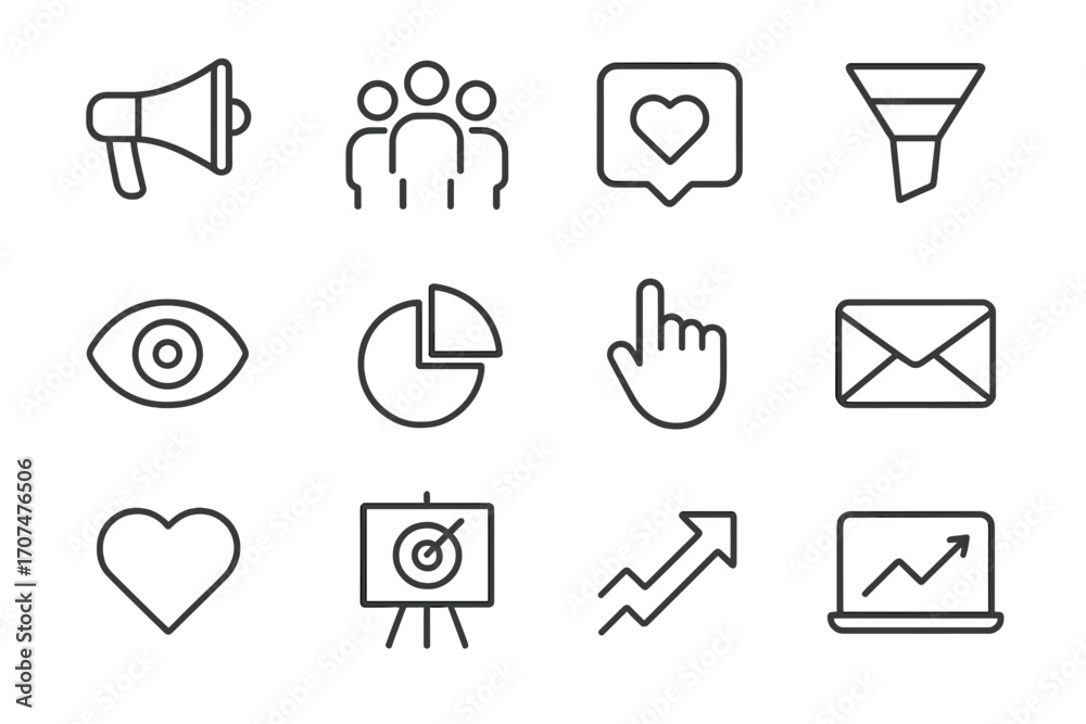 custom made wallpaper toronto digitalMarketing Metrics Icons. Outline icon set of marketing metrics: megaphone, audience group, social media icon,