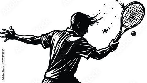 Tennis player action shot vector illustration featuring racket ball game sport athletic competition and movement | editable eps