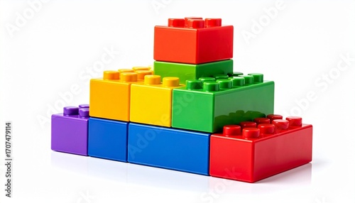 colorful plastic toy blocks on white 