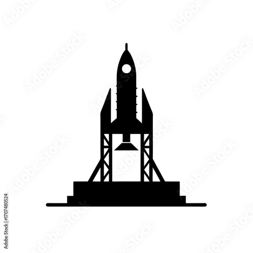 Silhouette of a rocket on a launch pad on transparent background