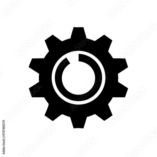 Black gear with circular arrow inside it on transparent background silhouette