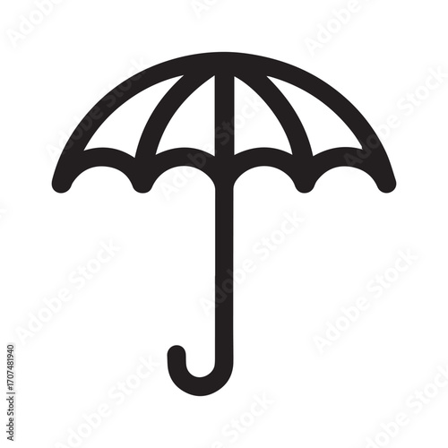 Continuous Simple black line art drawing of a umbrella in a minimalist style on a white background.
