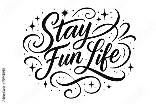 Stay Fun Life. “Stay Fun Life”. Elegant black modern calligraphy with smooth lively strokes, expressive