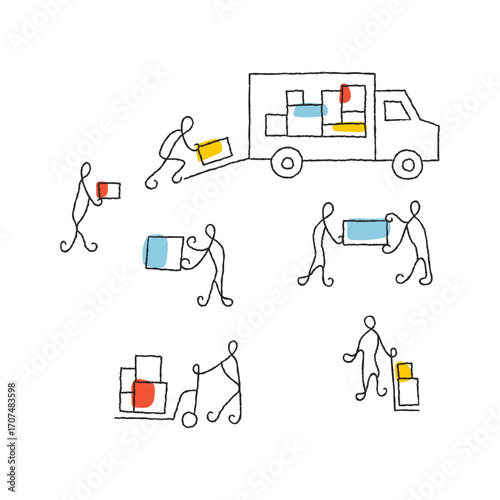 Loading boxes into a truck minimalist vector illustration