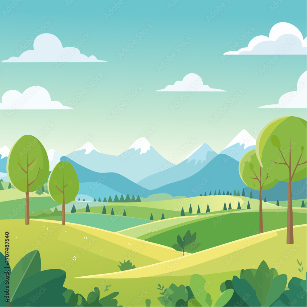 Fototapeta premium summer landscape with trees in the foreground and hills