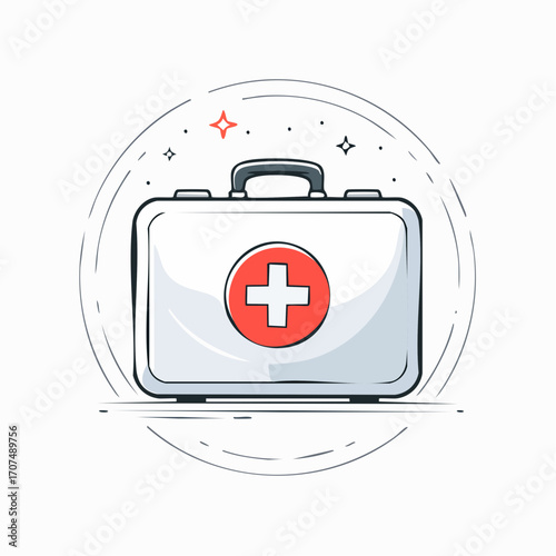 White first aid kit with red cross sits ready for emergencies in hospital or home, providing essential medical supplies and hope.