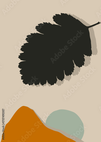 Swedish whitebeam leaf silhouette in minimal pastel tones, abstract botanical background for wallpaper, posters, and prints. Perfect for calm, peaceful, and modern decorative artwork.