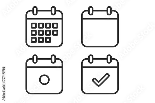 Calendar vector line icon set. Schedule, planner, and date symbols. Editable stroke graphic for web and app interface. Event, appointment, reminder, and deadline concept.