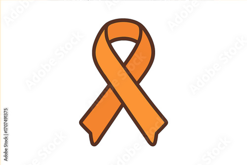 Orange awareness ribbon vector icon. Symbol for leukemia, MS, ADHD, kidney cancer, gun violence, hunger, and COPD awareness campaigns. Flat cartoon illustration for support.