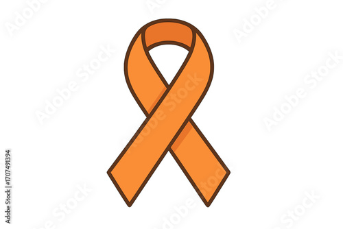 Orange awareness ribbon vector icon for causes like leukemia, multiple sclerosis, ADHD, and kidney cancer. Flat cartoon illustration for support and hope campaigns. Solidarity symbol.