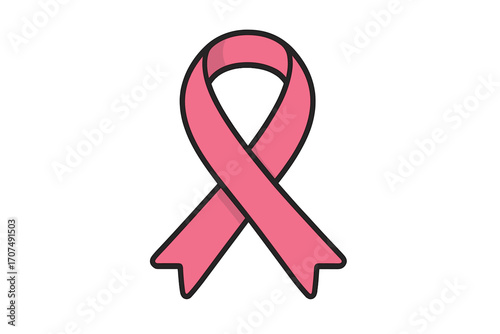 Pink ribbon symbol of breast cancer awareness month in october. Support and hope campaign for women's health. Charity and medical vector flat design illustration icon.