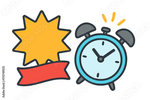 Limited time offer promotion banner. Sale countdown, special deal concept with ringing alarm clock. Last minute discount reminder for urgent deadline. Vector icon flat style.