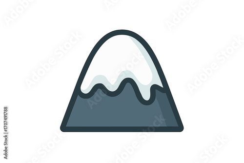 Snow capped mountain icon, flat style vector illustration of snowy peak, winter landscape symbol, nature, hiking, alpine outdoor adventure, minimalist design with transparent background