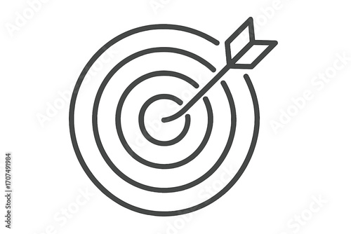 Target icon with arrow symbol, linear style vector illustration, precision aim concept, goal achievement, success and focus, transparent background, set of business and marketing icons