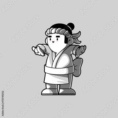 Sushi Chef Making Rock Hand Sign vector illustration. Mascot, brand design concept.