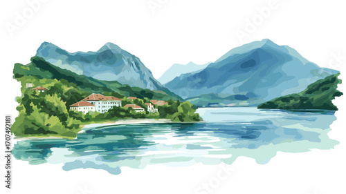 Lovcen National Park. Lovcen National Park watercolor vector illustration