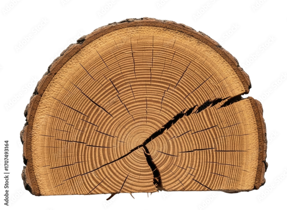 Fototapeta premium Cracked Half Tree Log, transparent background, cutout PNG