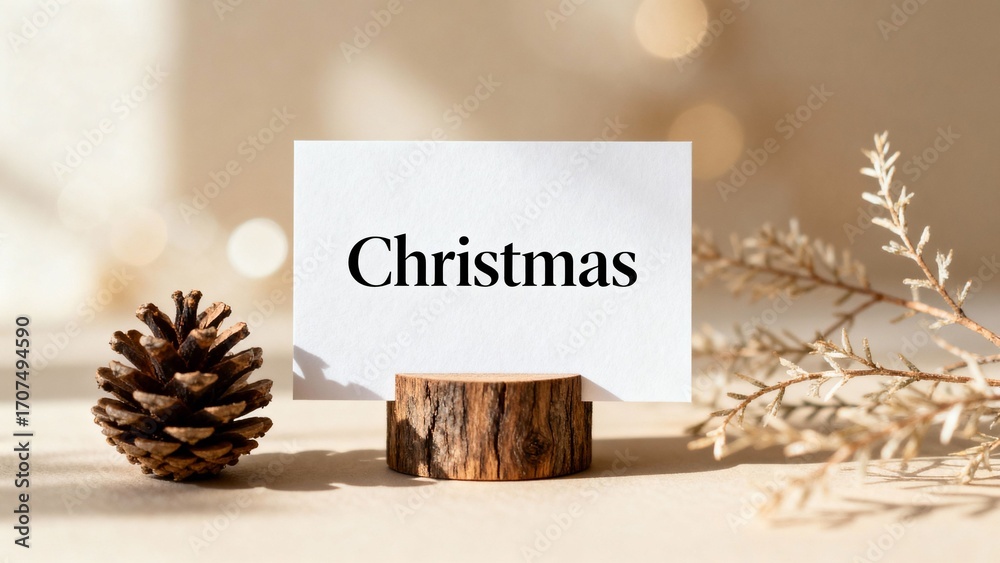 Naklejka premium 미니멀크리스마스카드우드스탠드솔방울장식