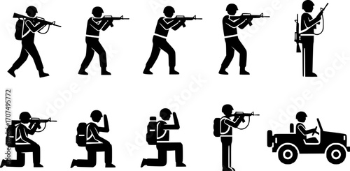 Soldier silhouettes, Military soldier silhouette set -V02
